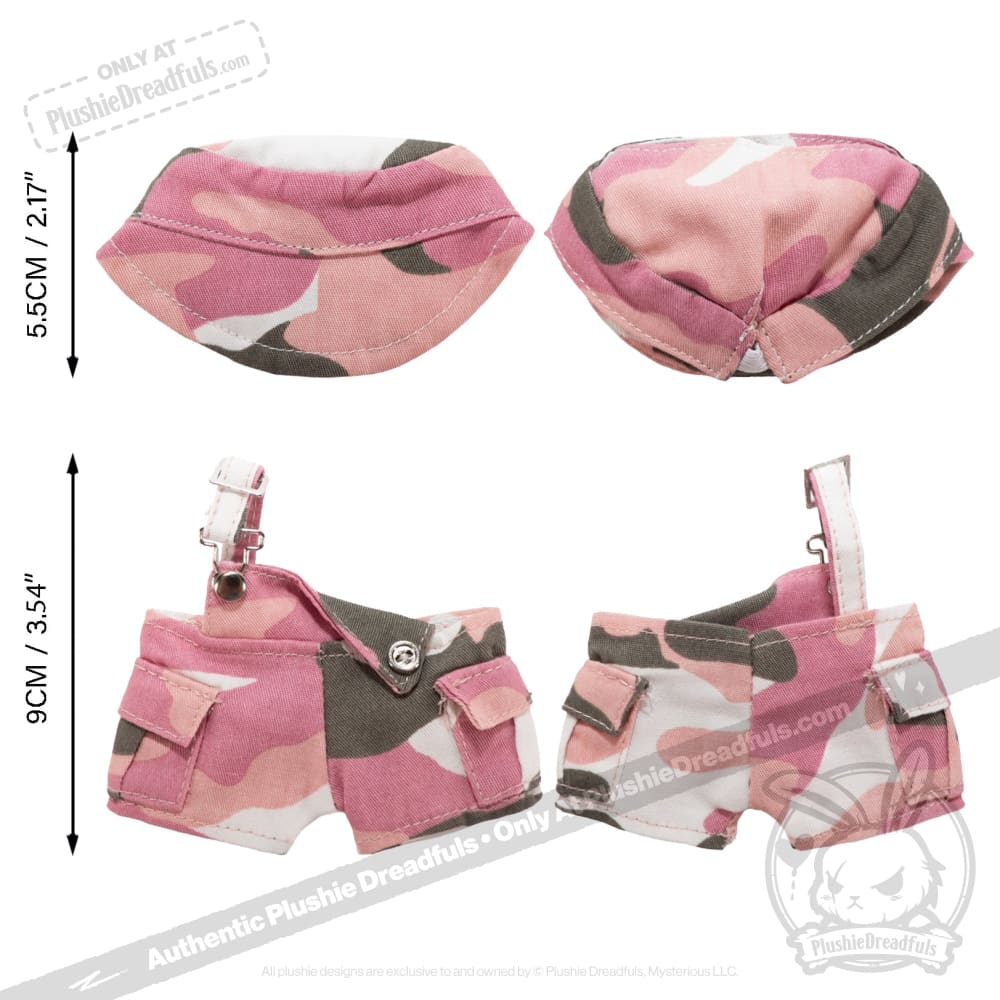 Mini Plush Outfit - Pink Camo off the Shoulder Overalls - Image 2