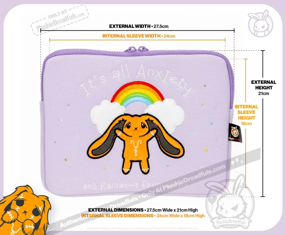 Plushie Dreadfuls Anxiety Rabbit Plush Zip Tablet Sleeve - Image 2