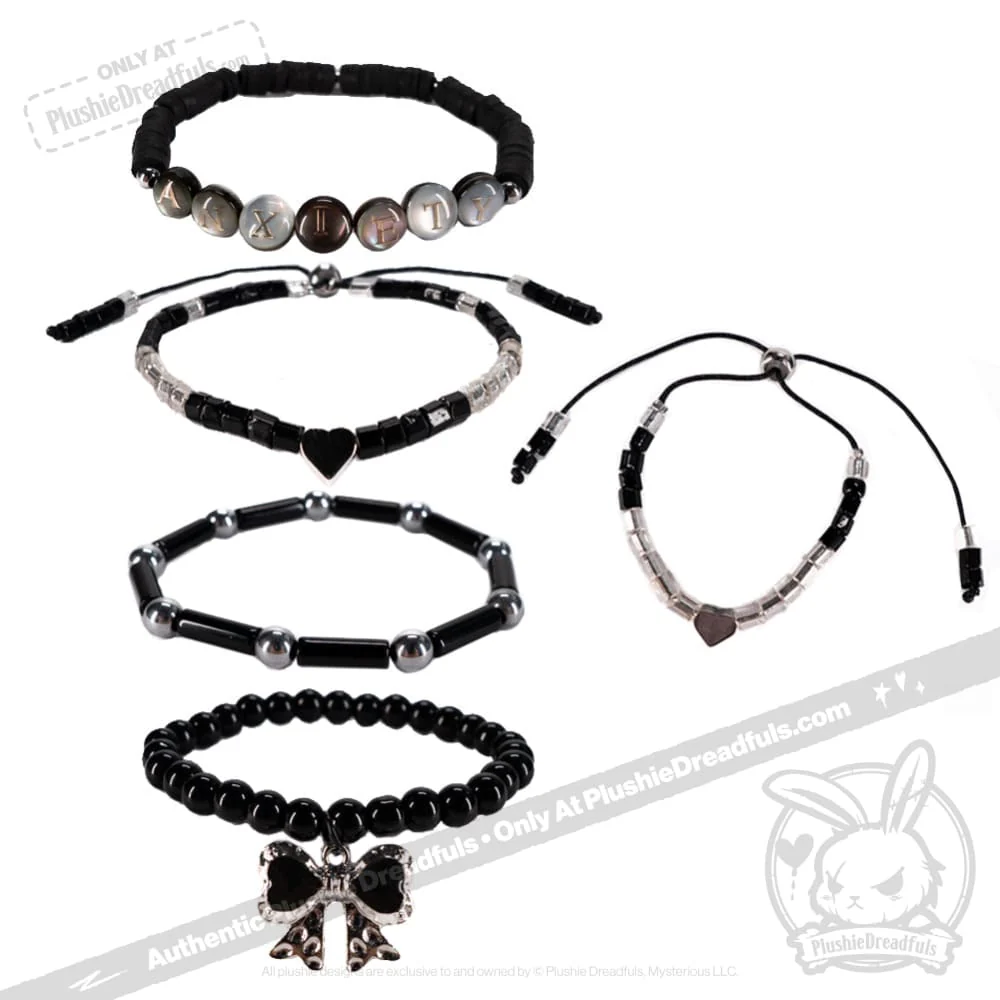 Plushie Dreadfuls -Black Anxiety Rabbit Stacking Friendship Bracelet - Image 3