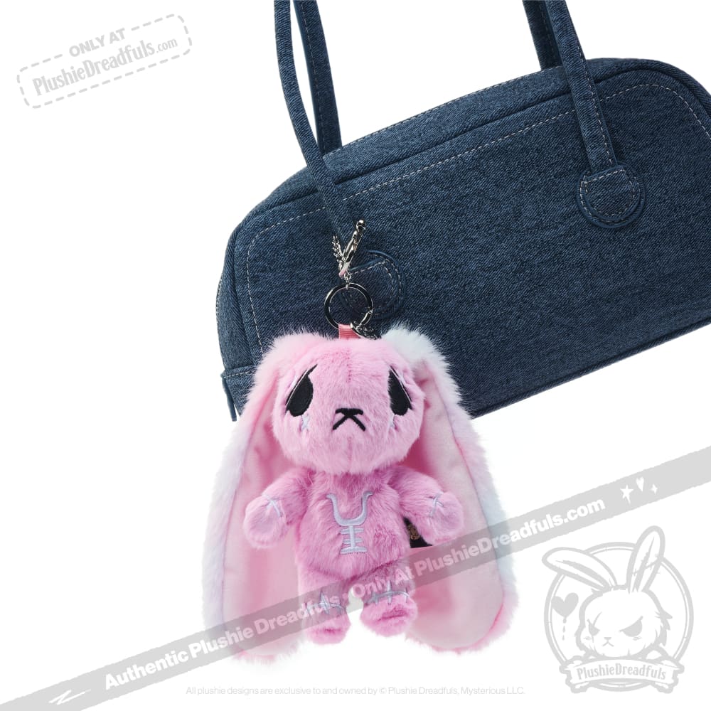 Plushie Dreadfuls - Pink Anxiety Rabbit Plush Keychain Accessory - Image 2